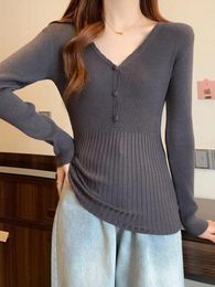 Women's Sweaters Autumn Deep V Neck Slim Pullover Girl Full Sleeve High Stretch Wool Sweater Jumper Lady Solid Colour Soft Top