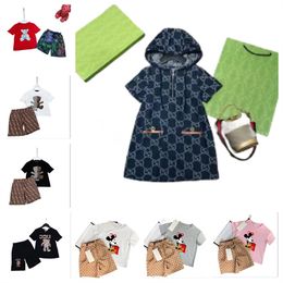 Baby Kids Clothes Designer Boys Plaid Shirt Sets Girls Checked Hooded Dress Fashion Clothing Suits Childrens Summer Short Sleeve Suit size 90-160cm A021