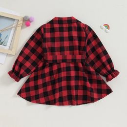 Girl Dresses Toddler Girls Fall Sweet Plaid Dress Long Sleeve Lapel Button Down With Belt