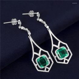 Dangle Earrings 14K Solid Rose Gold Jewellery Lab Created Hydrothemal Emerald Drop MS-200