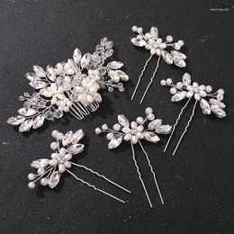 Hair Clips Floralbride Handmade Clear Rhinestones Crystal Pearls Bridal Comb Pin Set Wedding Accessories Women Jewellery