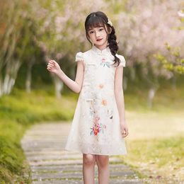 Girl Dresses Baby Girls Dress Summer Children's Chiffon Chinese Style Improved Cheongsam Flower Hanfu Princess Yarn