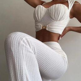 Women's Two Piece Pants Fashion White Set Crop Top And Suit Sexy Club Outfits For Women Summer Clothes 2023 Rave Matching Sets