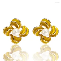 Dangle Earrings Korean Fashion Creativity Versatile Pearl Alloy Flower Sweet Simple Small Petal Super Fairy