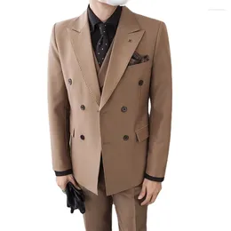 Men's Suits 2023 Fashion Push Explosive British Style Double-breasted Pointed Collar M-4XL Suit Multi-color Business Coffee