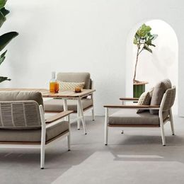 Camp Furniture Nordic Outdoor Sofa Table Designer Rope Woven Leisure Solid Wood Villa Garden Terrace Set