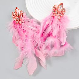 Dangle Earrings Trend Women Exaggerated Fashion Jewelry Accessories Rhinestones Stud Long Feather Bohemian