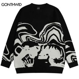 Men's Sweaters Men Streetwear Sweater Retro Painting Skull Graphic Hip Hop Knitted Sweater Vintage Pullover Casual Wool Sweater Hipster 231021