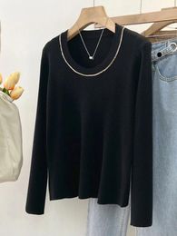 Women's Sweaters Women Sweater Pullover Chain Neck Slim Black Knit Pull Femme Hiver 2023 Long Sleeve Top Casual Autumn Winter Clothes
