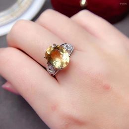 Cluster Rings Luxury Silver Crystal Ring For Party 5ct 10mm 12mm Natural Citrine 925 Jewellery Gift Woman