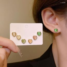 Stud Earrings Fashion Heart Set With Colorful Opal Punk Jewelry For Cool Women Girl Friendship Gifts Accessories