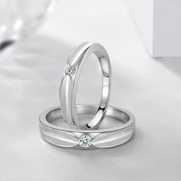 Wedding Rings 2pcs/Set Adjustable Heart-Shaped Letter Copper Plated Platinum Crystal Couple Ring Men Women Jewelry Wholesale Drop