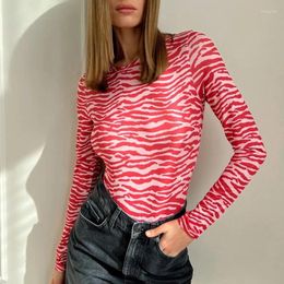 Women's T Shirts Jyate 2023 Round Neck Long-sleeve T-shirt Top Women Fashion Zebra Print Slim Ladies Pink Casual Striped Bottoming Shirt