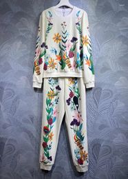 Women's Two Piece Pants High Quality Tracksuits 2023 Autumn Winter Pant Sets Women Vintage Floral Prints Long Sleeve Sweatshirts Outwear