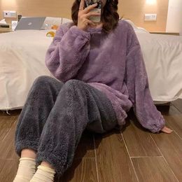 Women's Sleepwear Flannel Winter Thicken Warm Female Pajama Sets 2023 Homewear Pyjamas Home Suit