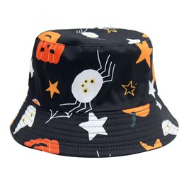 Halloween Hats Are Funny And Cute For Kids And Adults Halloween Pumpkin Spider Print Fisherman Hat For Men And Women Personalized Trend Sided Wearable Sun Visor Hat