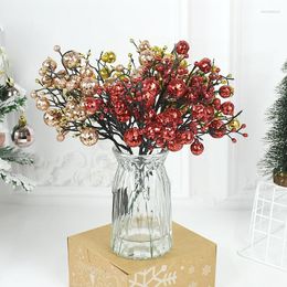 Decorative Flowers 1/2pcs Glitter Christmas Artificial Berry Berries Tree Pine Cone Branches For Xmas Decoration Simulation Fake Fruit