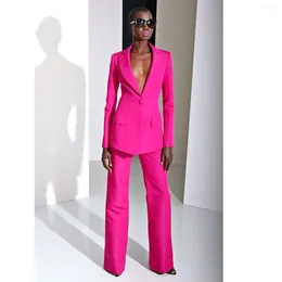 Men's Suits Fuchsia Pants Sets For Women 2 Pieces Women's Suit Dress 2023 Woman Notched Lapel Tailored Set Slim Fit Elegant Trousers Pant