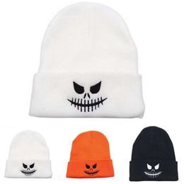 Halloween Hats Are Funny And Cute For Kids And Adults Halloween Woollen Hat Street Funny Ghost Face Embroidered Knitted Hat Men's And Women's Warm Pullover Hat Cold Hat