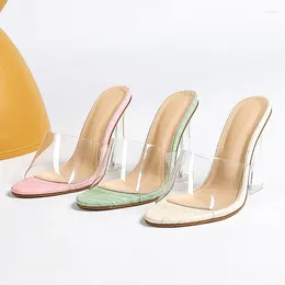 Slippers INS Women Trantparent Strappy Ladies Stilettos Crystal Spike High Heel Shallow Open Toe Pumps Zapatillas Mujer