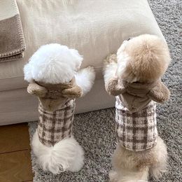 Dog Apparel Casual Plaid Cute Bear Plush Warm Pet Cotton Clothing Winter Clothes Cats Puppies Bichon Teddy Schnauzer Small Dogs Coat