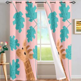 Curtain Cartoon Giraffe High Quality Polyester Fabric Curtains Hand Washable Blackout For Children Baby Bedroom Living Room Decor Drapes