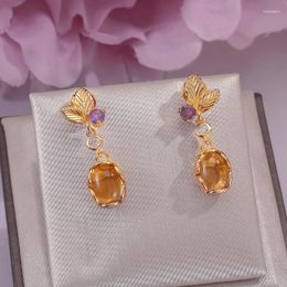 Dangle Earrings Fine Jewellery Silver Sterling Drop Citrine Natural 18K Gold Plated For Women Oval Gemstone Classic Brincos CCEI007