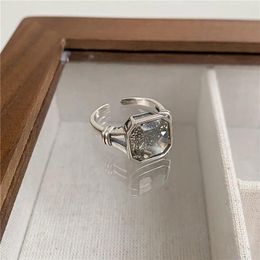 Cluster Rings 925 Sterling Silver Unique Square Stone Ring For Women Jewelry Finger Open Vintage Allergy Party Birthday Gift