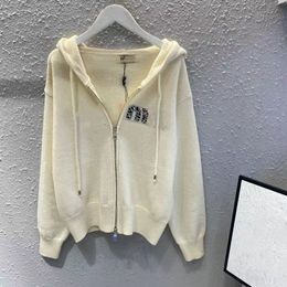 Designer fashion pullover hooded letter rhinestone cardigan two-tone patterned hoodie woven floral solid color wool sweater for women