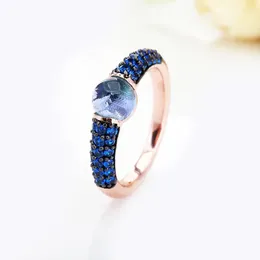 Cluster Rings Black And Rose Gold With Blue Zircon Crystal Fashion Ring Gift 15 Colors