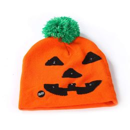 Halloween Hats Are Funny And Cute For Kids And Adults Halloween Led Pure Red Knitted Hat With Light Pumpkin Ghost Festival Skull Acrylic Hat