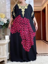Ethnic Clothing Muslim Leopard Print Floral Abayas For Women 2023 Summer Cotton Loose Femme Robe African Islam Traditional Dresses With