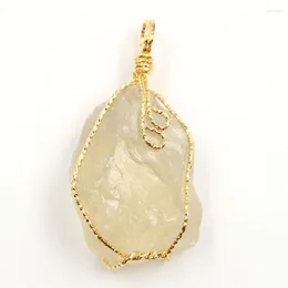 Pendant Necklaces FYSL Rose Gold Color Wire Wrap Irregular Shape Lemon Crystal For Gift Smoky Quartzs Jewelry