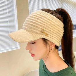 Ball Caps Diamond-inlaid Alphabetic Knitted Baseball Cap For Women Fall And Winter Fashion Empty Top Outdoor Solid Colour Warm Hat Tide