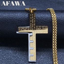 Chokers Christian Jesus Cross Necklace Chain for Men Stainless Steel Gold Color Bible Prayer Man Male Jewelry collar hombre N2005S02 231021