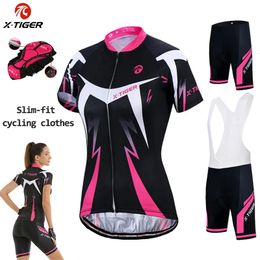 Cycling Jersey Sets X-Tiger Women's Cycling Jersey Set Summer Anti-UV Cycling Bicycle Clothing Quick-Dry Mountain Female Bike Clothes Cycling Set 231021