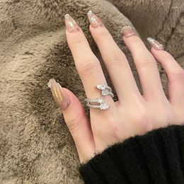 Cluster Rings Design Multi Layer Lines Luxury Shiny Zircon Ring Elegant Urban Women Daily Work Open Fashion Jewelry