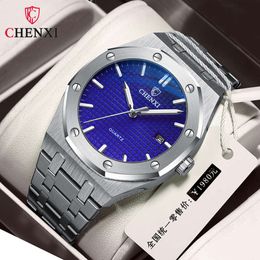 CHENXI 8248 Business Men Watches Stainless Steel Quartz Wristwatches Male Auto Date Waterproof Clock with Luminous Hands