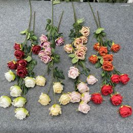 Decorative Flowers 6 Heads Rose Artificial Silk Flower Branch For Home Floral Arrangement Wedding Party Decoration Fake