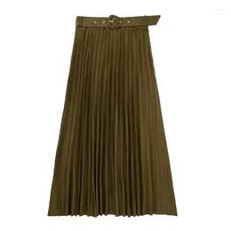 Skirts 2023 Autumn Women's Fashionable High-waisted Loose And Comfortable Pleated Skirt Belted Ankle-length