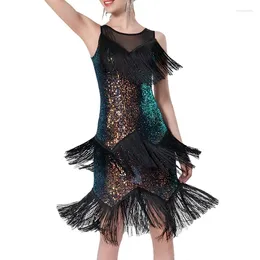 Stage Wear Women Sequins Shiny Tassel Latin Dance Dress Adult Roaring Flapper Gatsby Dancing Dancewear Jazz Salsa Tango Practice Clothing