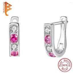 Hoop Earrings BELAWANG Fashion 925 Sterling Silver Rose Red Zircon Crystal Small For Girls Kids Jewellery Birthday Gift