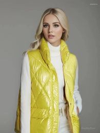 Women's Vests 2023 Autumn Women Vest Shiny Fabric Sleeveless Jacket Zipper Thick Warm Padded Coat Winter Casual Female Pockets Waistcoat