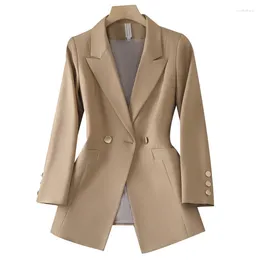 Women's Suits White Apricot Black Women Formal Blazer Ladies Long Sleeve Double Breasted Jacket Coat Mid Blazers Female Outerwear Tops