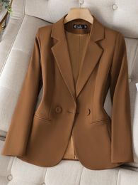 Women's Suits Spring Autumn Brown Black Blazer Women Long Sleeve Single Breasted Office Ladies Jacket Business Work Wear Formal Coat