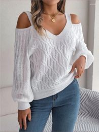 Women's Sweaters Autumn Winter Pullover Sweater Tops Women V-Neck Fashion Off Shoulder Ladies Casual Loose Woman Knitted 2023