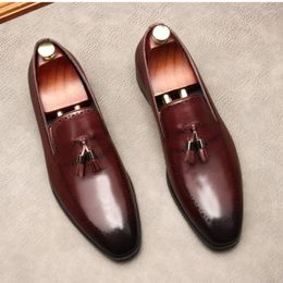 Dress Shoes Fashion Mens Casual Business Loafers Luxury Genuine Leather Brand Handmade Designer Black Tassel Oxfords Wedding Man