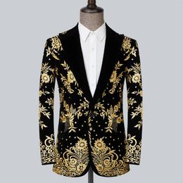 Men's Suits Gold Floral Embroidery Dress Jackets For Wedding Party Dinner High Quality Brand Fashion Male Slim Fit Tuxedo Blazer