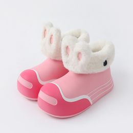 Rain boots warm waterproof anti-slip ladies kids Gradient Colour short tube Rabbit ear decoration cotton slippers women