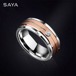 Wedding Rings Tungsten Wedding Rings for Men Women Rose-Gold Plating Brushed Finishing with Cubic Zirconia Stone Customised 231021